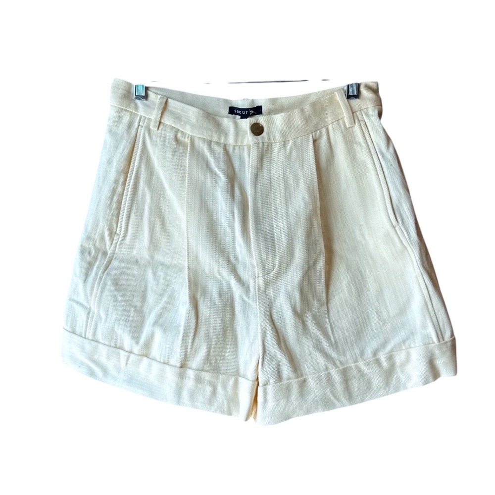 Soeur Iggy Shorts Ivory‎ Cotton High Rise Pleated Size 40 / US 8 NWT
